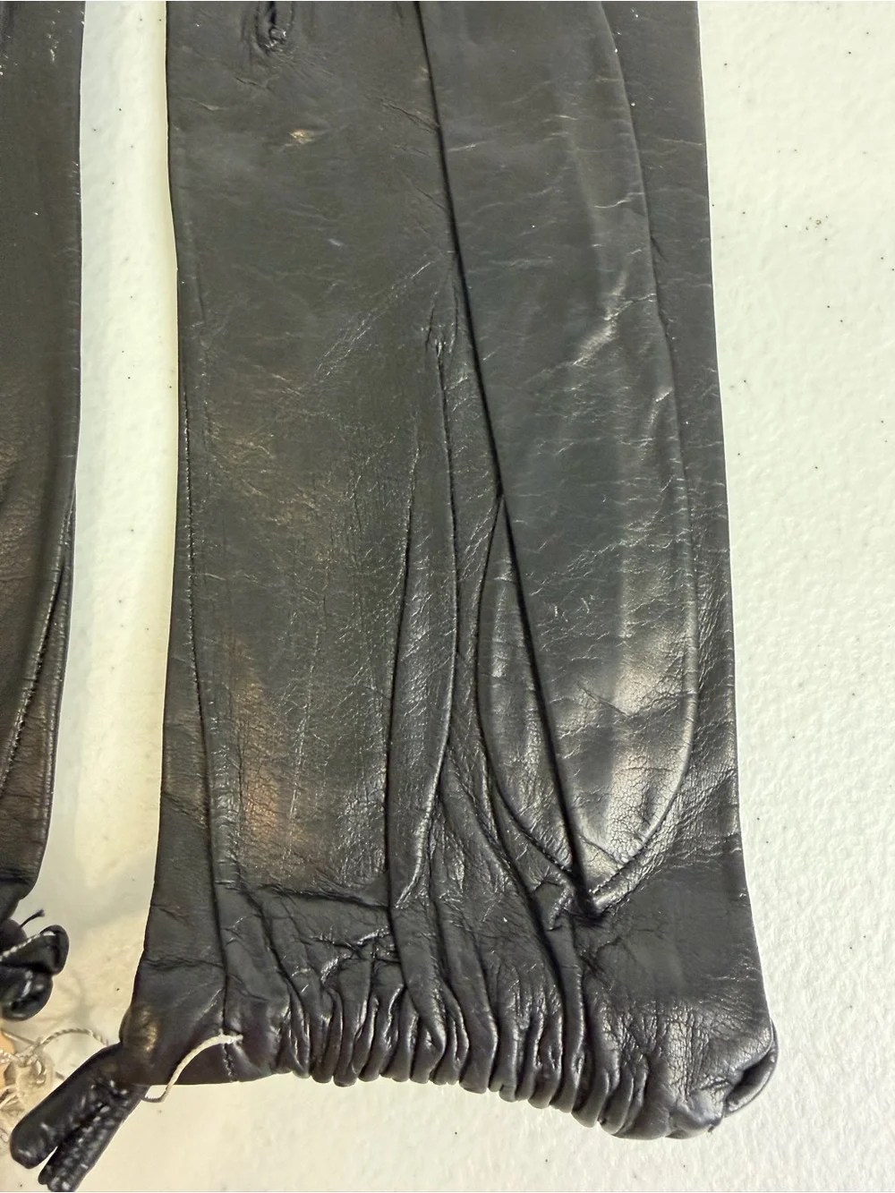 Vintage Christian Dior Black Leather Gloves Rolled Cuff Size 7½